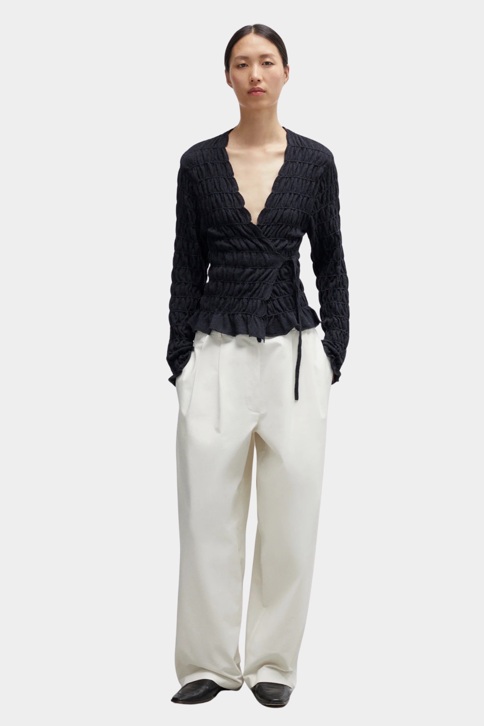 Cordera - Merino Wool Gathered Cardigan - Anthracite - Sweaters & Knitwear - YUCCA, women’s clothing store Denver.