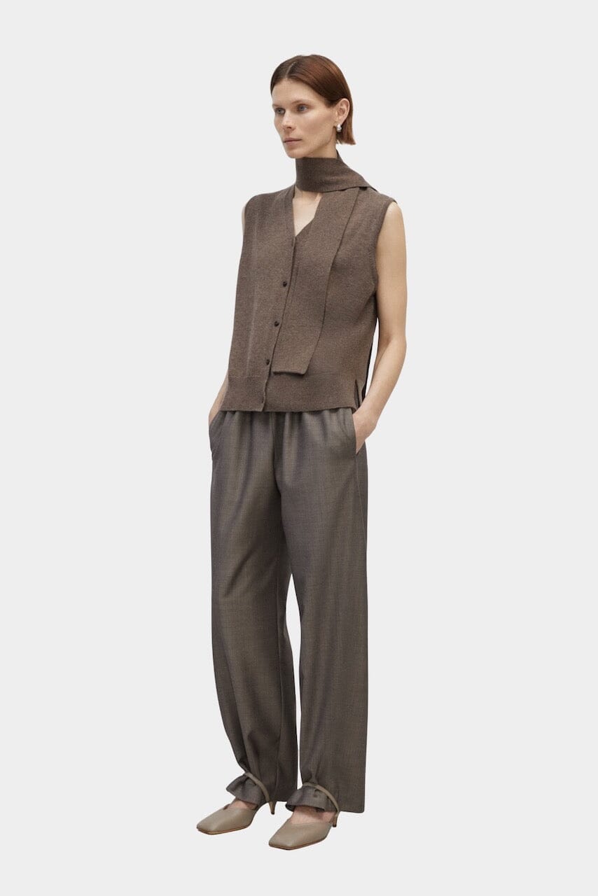 Cordera - Merino Wool Lace Waistcoat - Taupe - Shirts & Tops - YUCCA, boutiques near me, women’s high quality tops.
