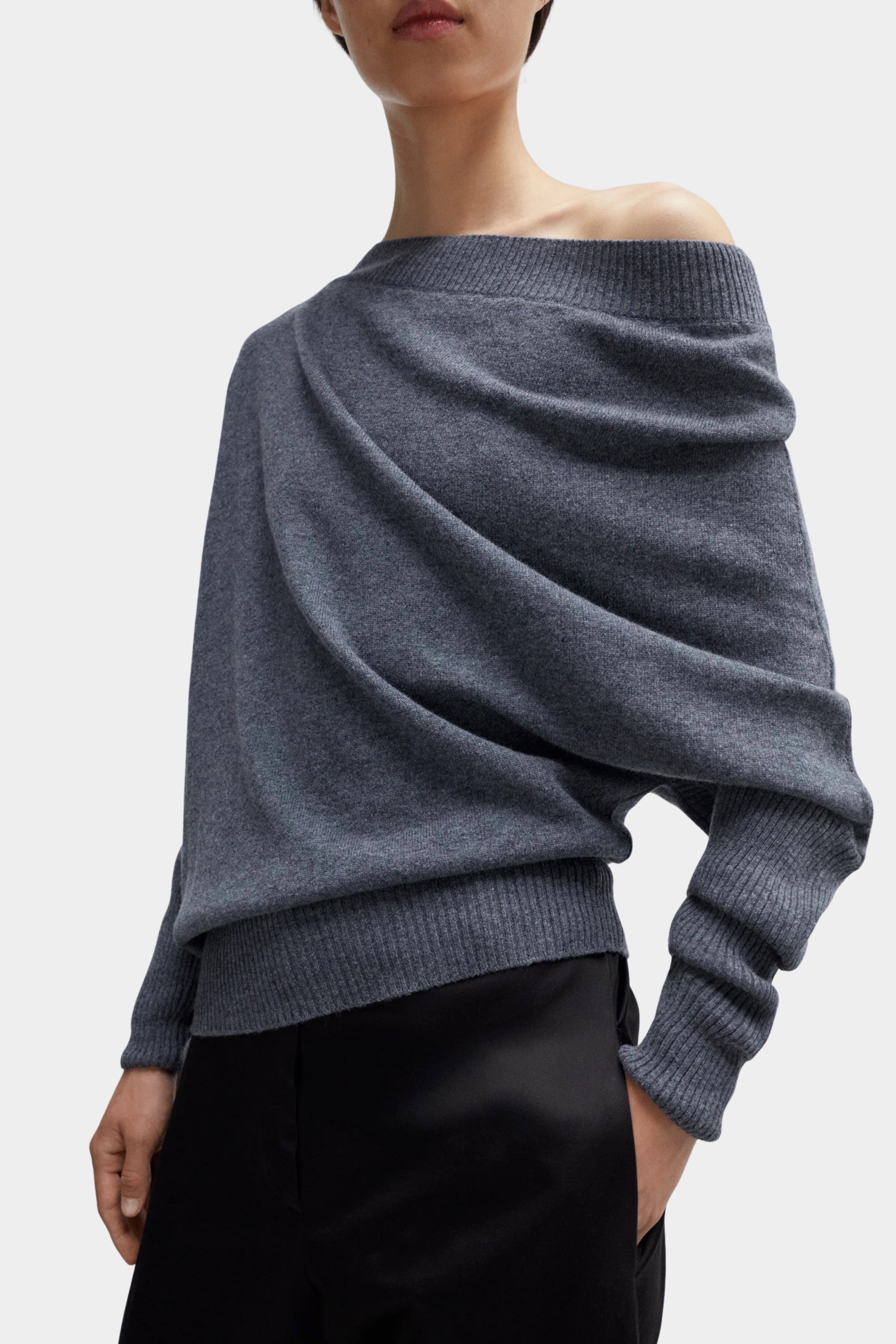 Cordera - Merino Wool Off Shoulder Sweater - Grey - Sweaters & Knitwear - YUCCA, chic clothes, women’s clothing store Denver.