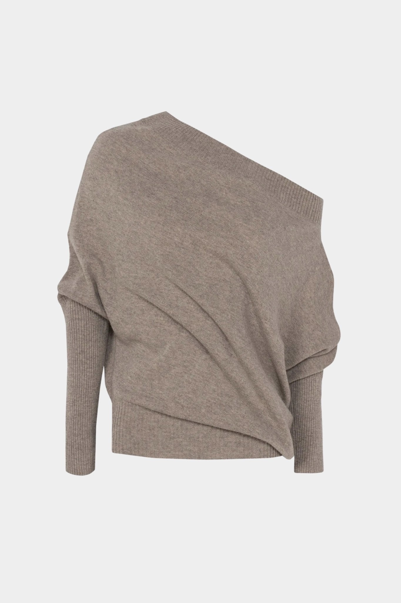 Cordera - Merino Wool Off Shoulder Sweater - Taupe - Sweaters & Knitwear - YUCCA, women’s clothing store Denver.