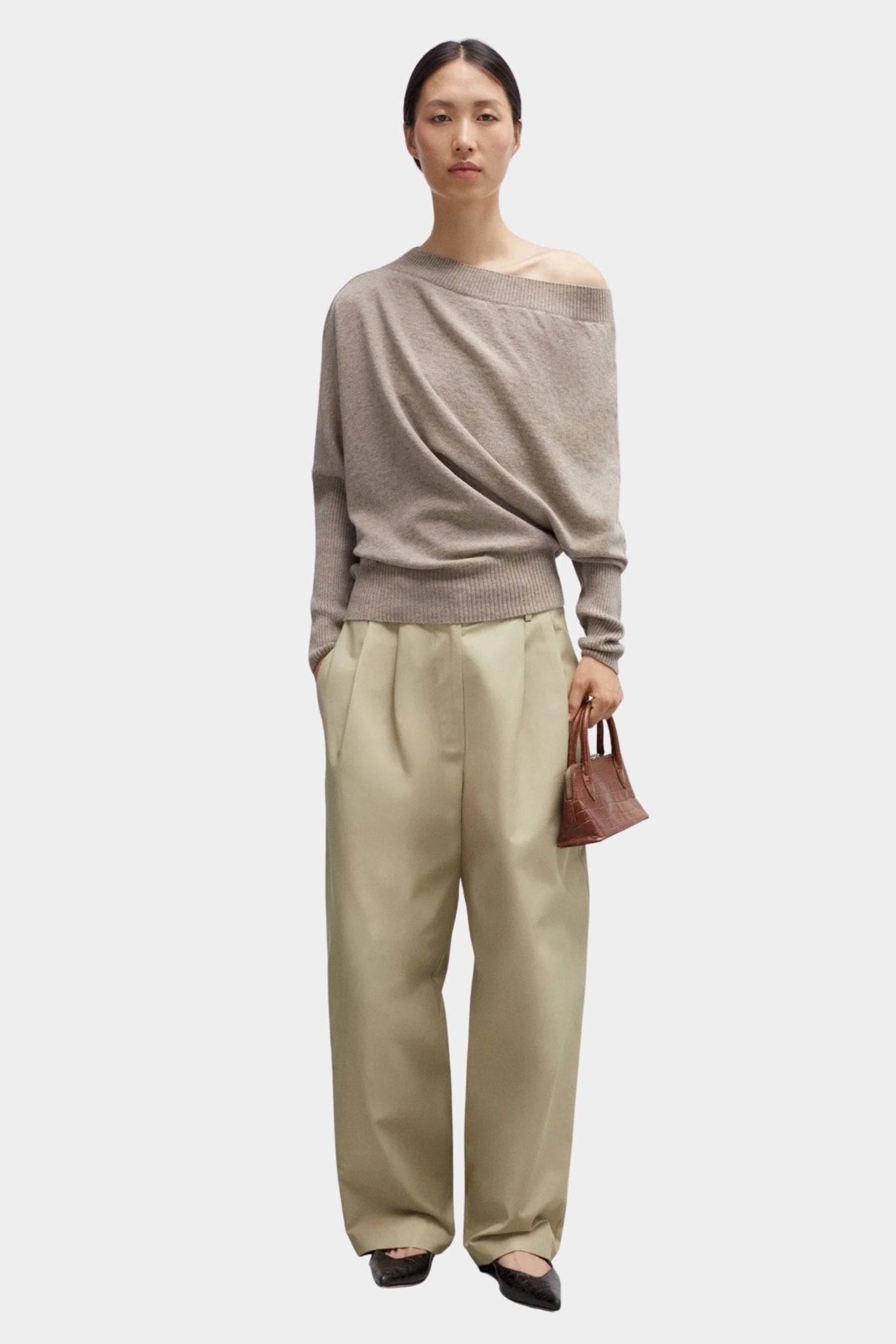 Cordera - Merino Wool Off Shoulder Sweater - Taupe - Sweaters & Knitwear - YUCCA, women’s clothing store Denver.