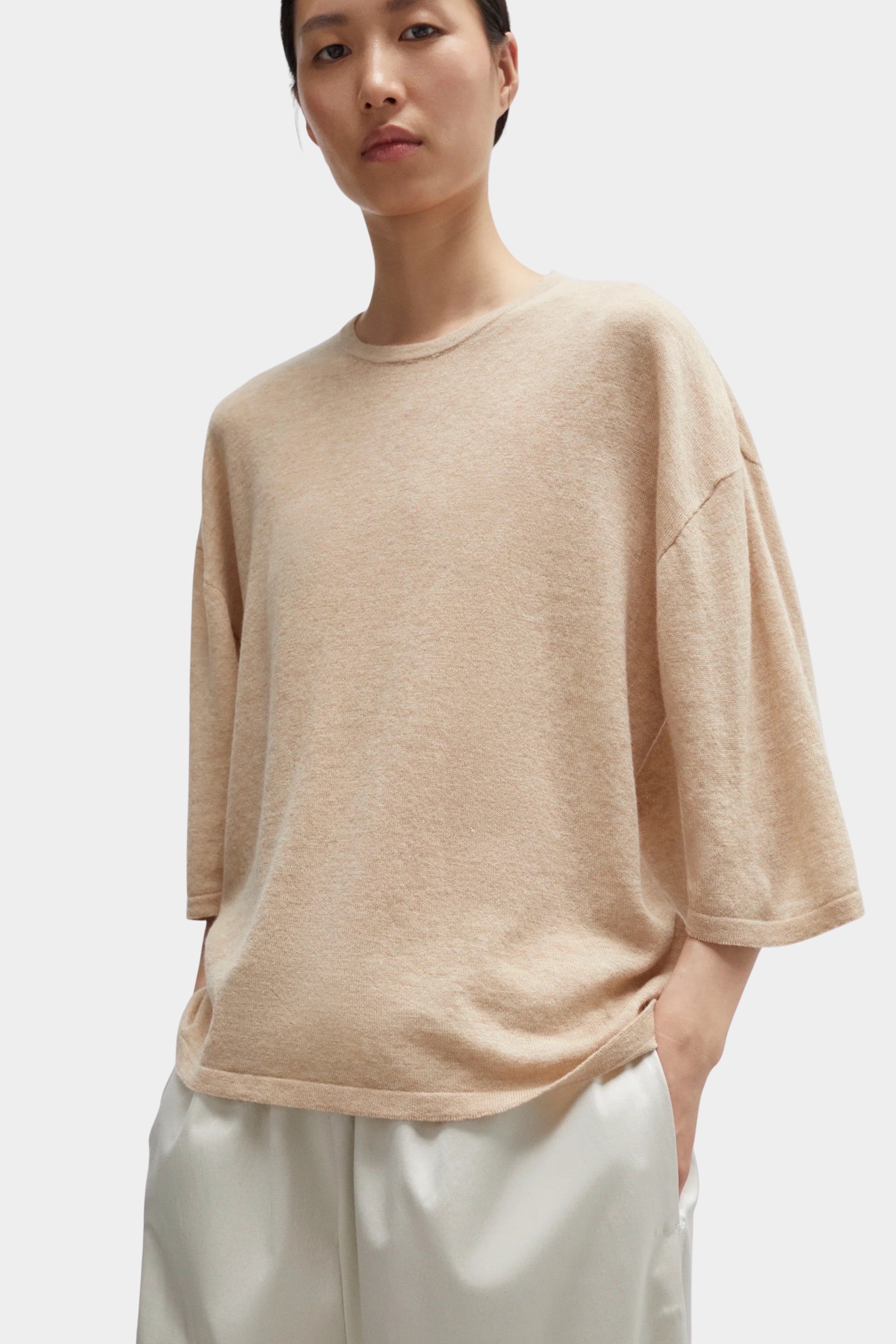 Cordera - Merino Wool Oversized Shirt - Beige - Shirts & Tops - YUCCA, chic outfits for women, women’s clothing store Denver.