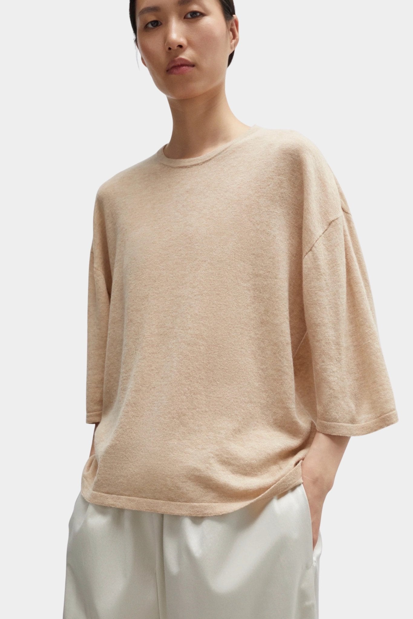 Cordera - Merino Wool Oversized Shirt - Beige - Shirts & Tops - YUCCA, chic outfits for women, women’s clothing store Denver.