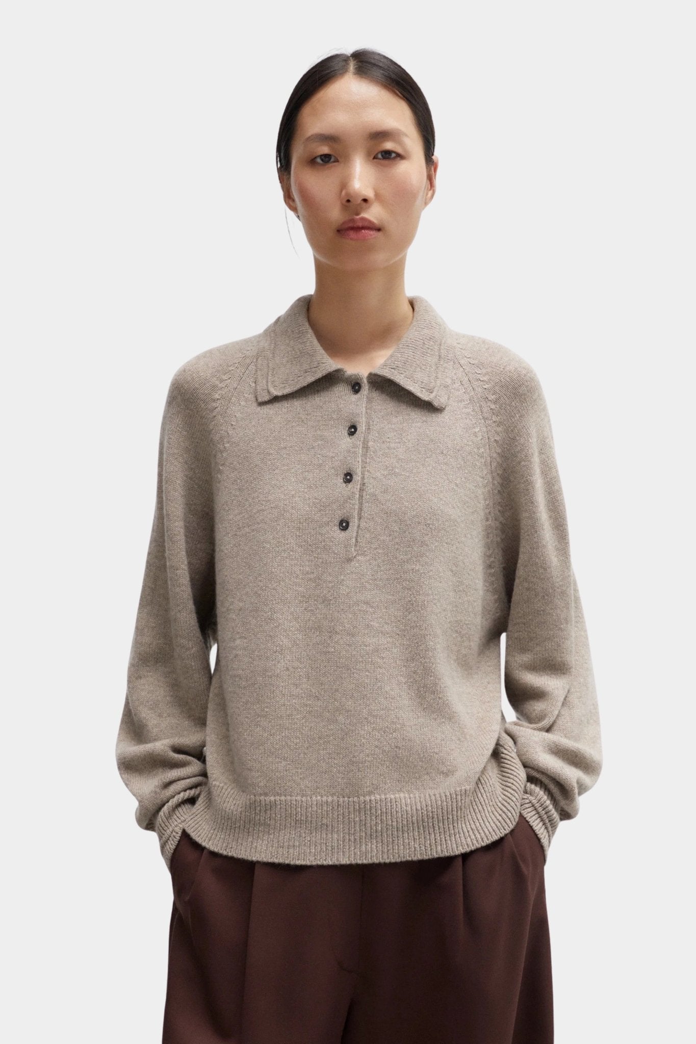 Cordera - Merino Wool Polo Sweater - Taupe - Sweaters & Knitwear - YUCCA, classy clothes, women’s clothing store Denver.