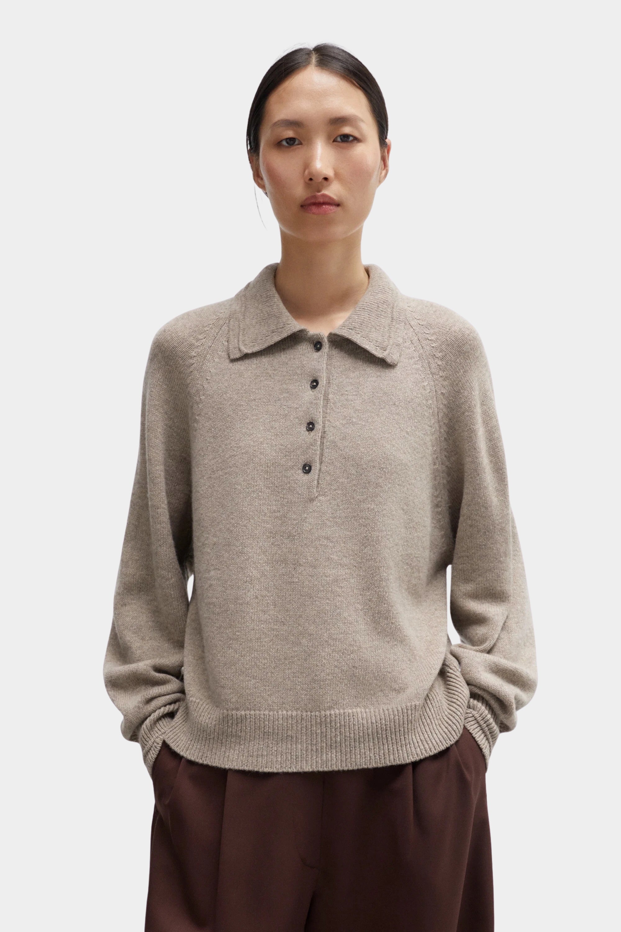 Cordera - Merino Wool Polo Sweater - Taupe - Sweaters & Knitwear - YUCCA, classy clothes, women’s clothing store Denver.