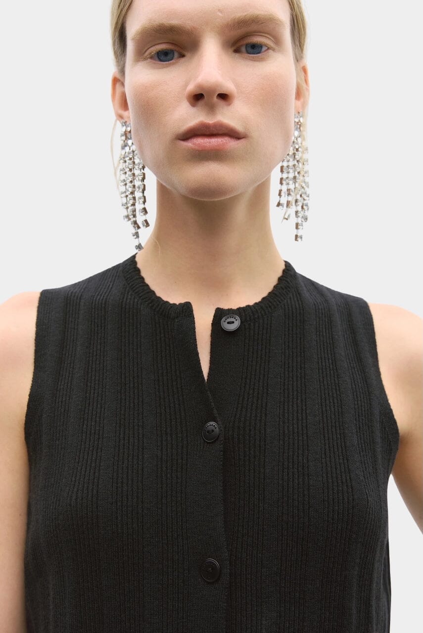 Cordera - Merino Wool Ribbed Waistcoat - Black - Shirts & Tops - YUCCA, Yucca store Denver, women’s high quality tops.