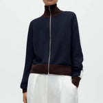 Cordera Merino Wool Sporty Cardigan navy front view at YUCCA Denver