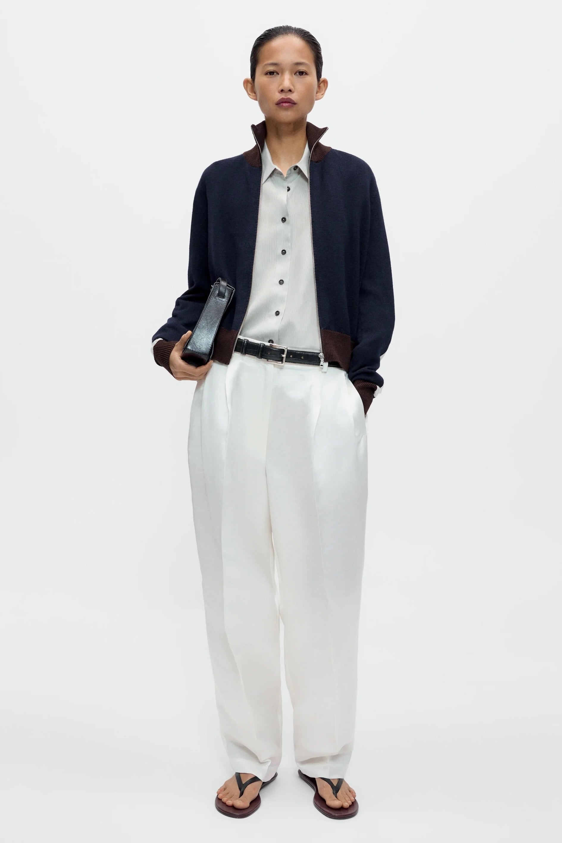 Cordera Merino Wool Sporty Cardigan full-length outfit view