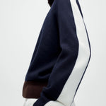 Cordera Merino Wool Sporty Cardigan sleeve stripe detail
