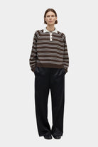 Cordera | Merino Wool Striped Polo In Brown - SHOP YUCCA Shirts & Tops CORDERA - YUCCA Yucca store Denver, women’s clothing boutique near me, high quality capsule wardrobe, boutiques near me, women’s high quality sweaters