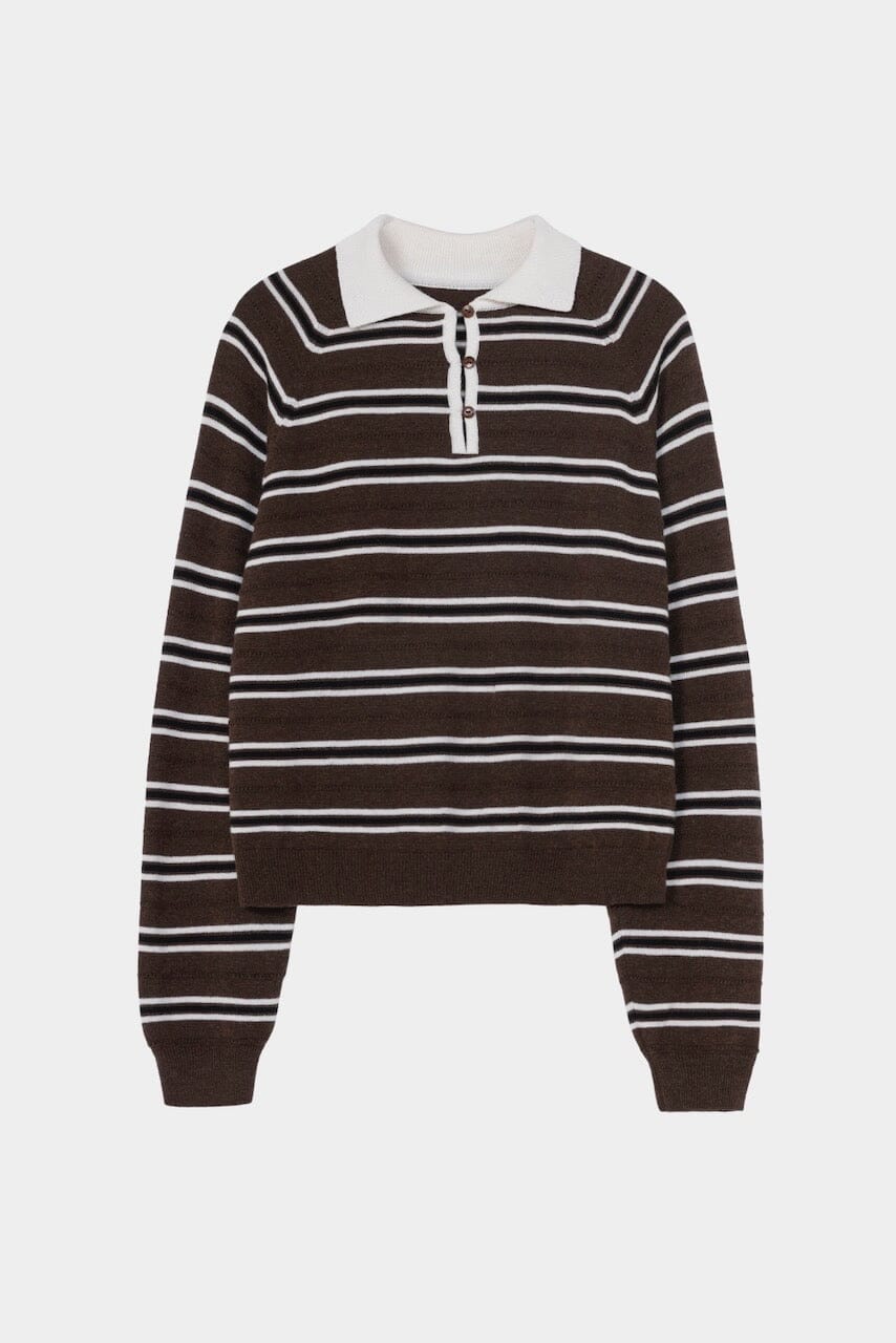 Cordera | Merino Wool Striped Polo In Brown - SHOP YUCCA Shirts & Tops CORDERA - YUCCA Yucca store Denver, women’s clothing boutique near me, high quality capsule wardrobe, boutiques near me, women’s high quality sweaters
