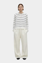 CORDERA | Merino Wool Striped Polo - White - SHOP YUCCA Tops & Tees CORDERA- YUCCA Yucca store Denver, women’s clothing boutique near me, high quality capsule wardrobe, boutiques near me, women’s high quality sweaters
