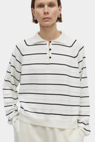 CORDERA | Merino Wool Striped Polo - White - SHOP YUCCA Tops & Tees CORDERA- YUCCA Yucca store Denver, women’s clothing boutique near me, high quality capsule wardrobe, boutiques near me, women’s high quality sweaters