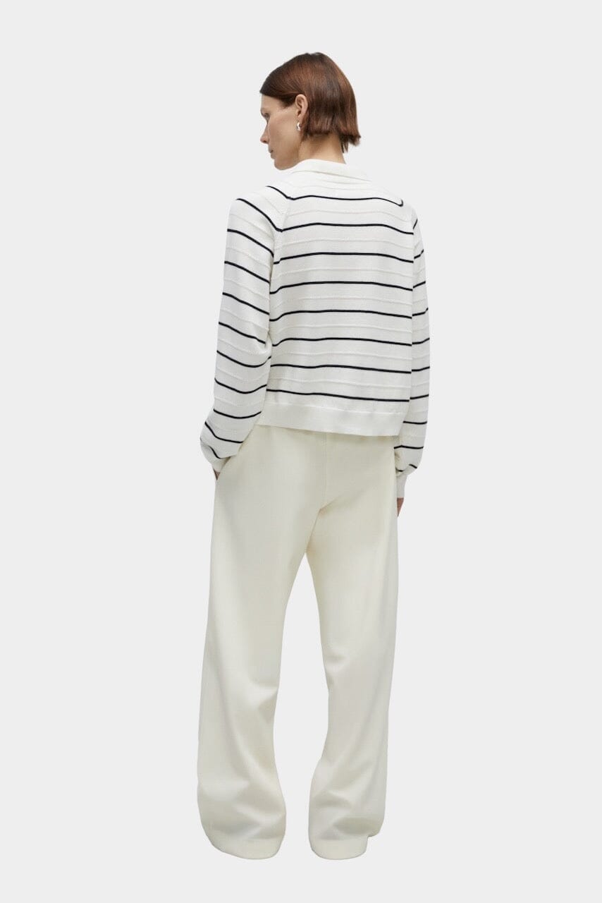 CORDERA - Merino Wool Striped Polo - White - Tops & Tees - YUCCA, boutiques near me, women’s high quality sweaters.