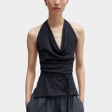 Cordera - Merino Wool Tie Top - Anthracite - Shirts & Tops - YUCCA, chic outfits for women, women’s clothing store Denver.