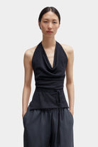 Cordera - Merino Wool Tie Top - Anthracite - Shirts & Tops - YUCCA, chic outfits for women, women’s clothing store Denver.