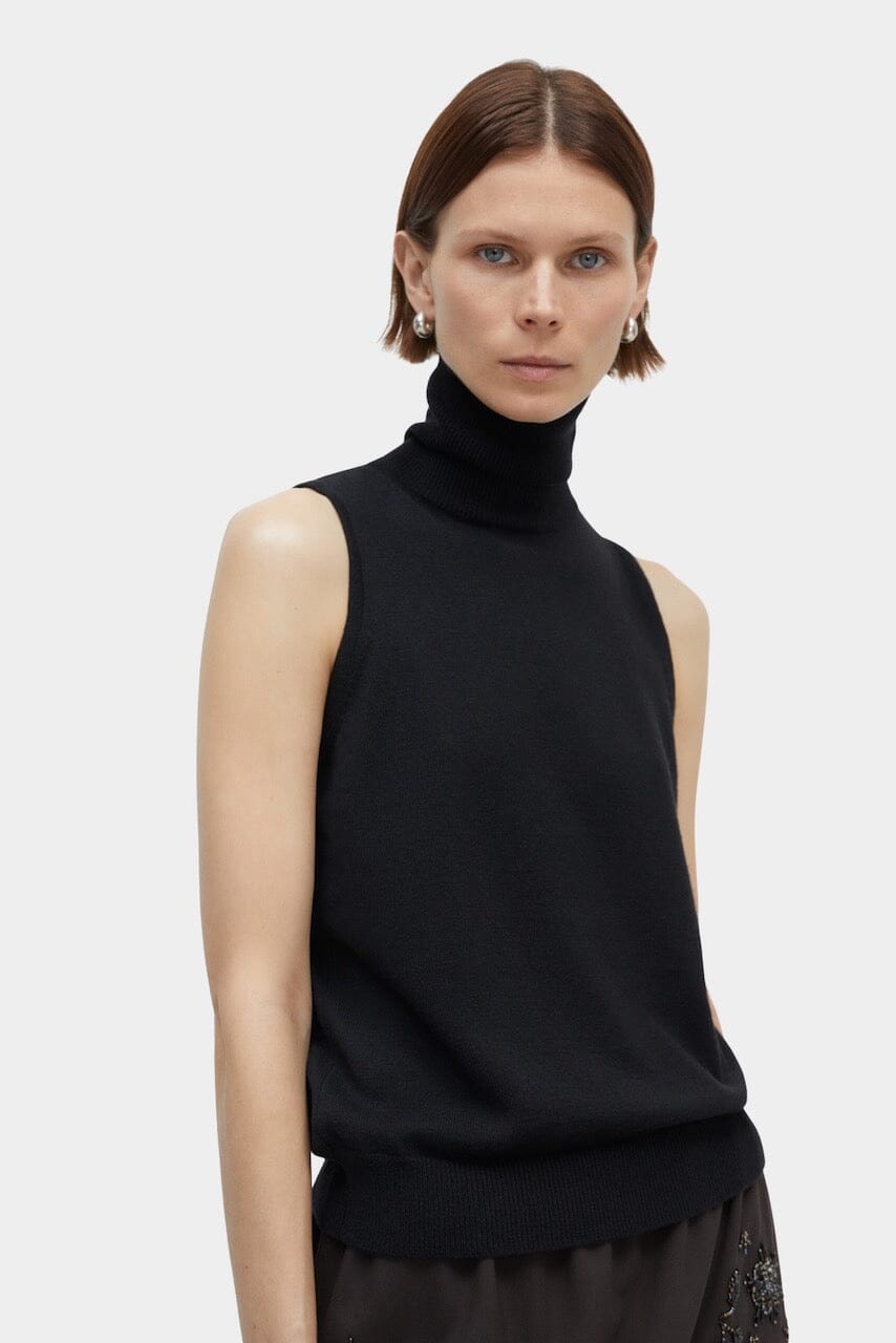 Cordera - Merino Wool Turtleneck Vest - Black - Shirts & Tops - YUCCA, Yucca store Denver, high quality capsule wardrobe.