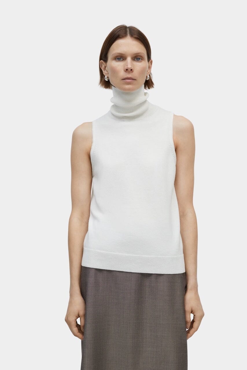 Cordera - Merino Wool Turtleneck Vest - White - Shirts & Tops - YUCCA, Yucca store Denver, boutiques near me.