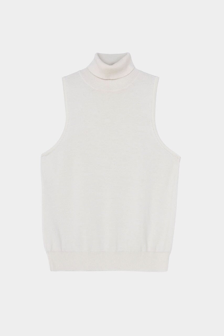 Cordera - Merino Wool Turtleneck Vest - White - Shirts & Tops - YUCCA, Yucca store Denver, boutiques near me.