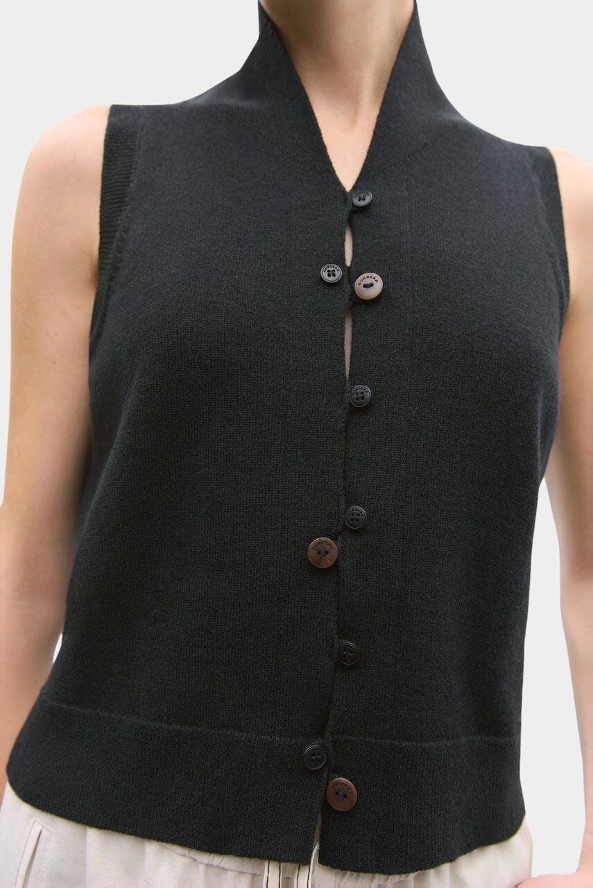 Cordera - Merino Wool Waistcoat - Black - Vest - YUCCA, boutiques near me, women’s high quality tops.