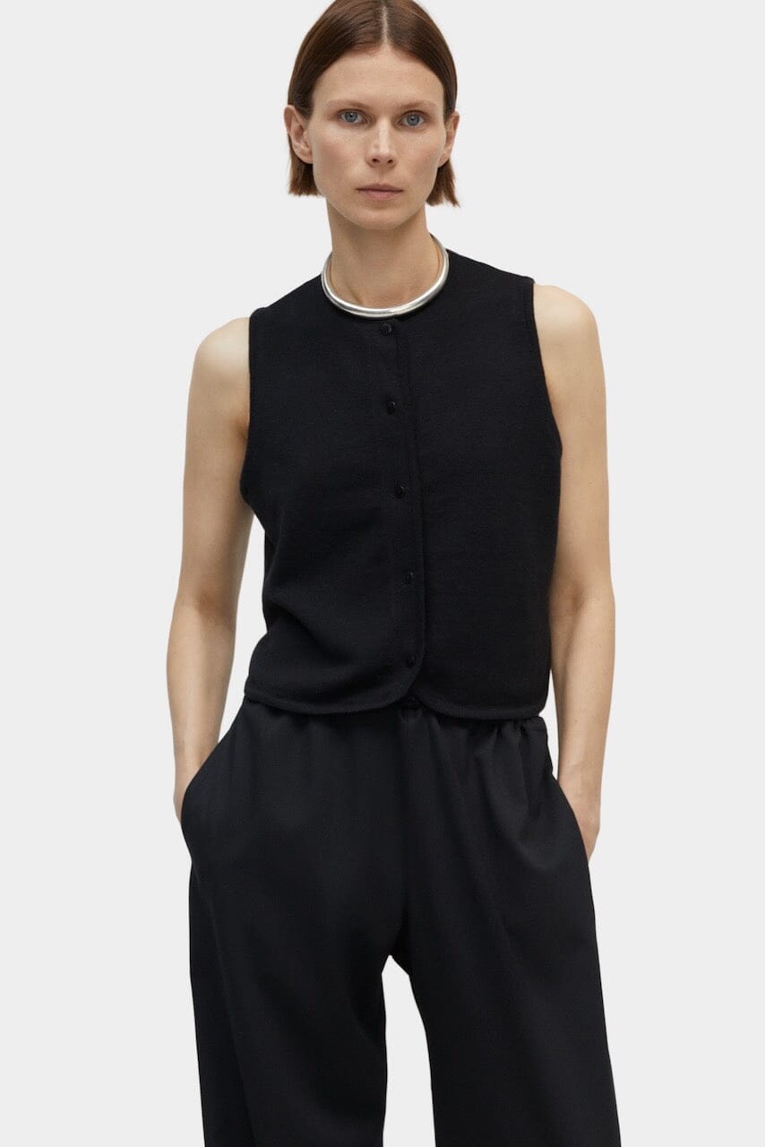 Cordera - Merino Wool Waistcoat - Black - Tops & Tees - YUCCA, Artistic clothing for women, boutique stores near me.