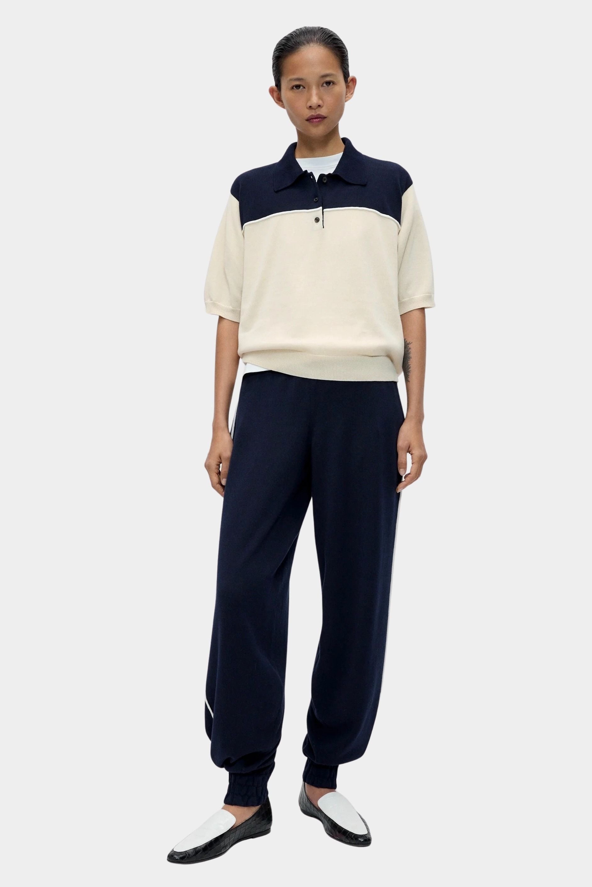 Cordera Organic Cotton Colorblock Polo full-length outfit view