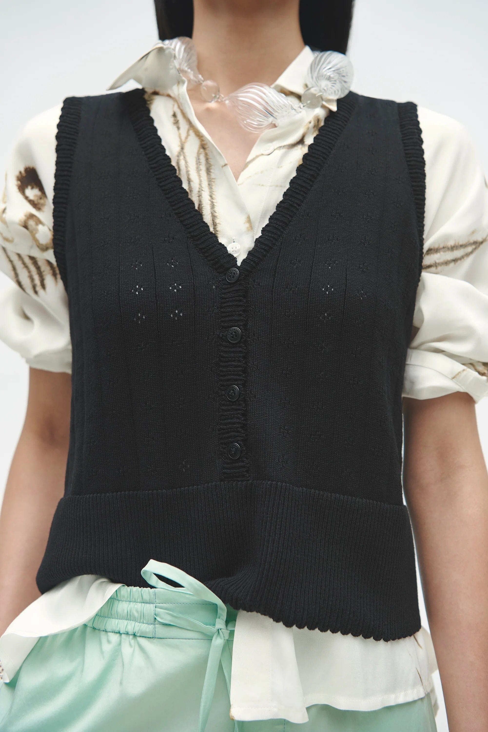 Cordera | Organic Cotton Pointelle Waistcoat In Black - SHOP YUCCA Sweater CORDERA - YUCCA 