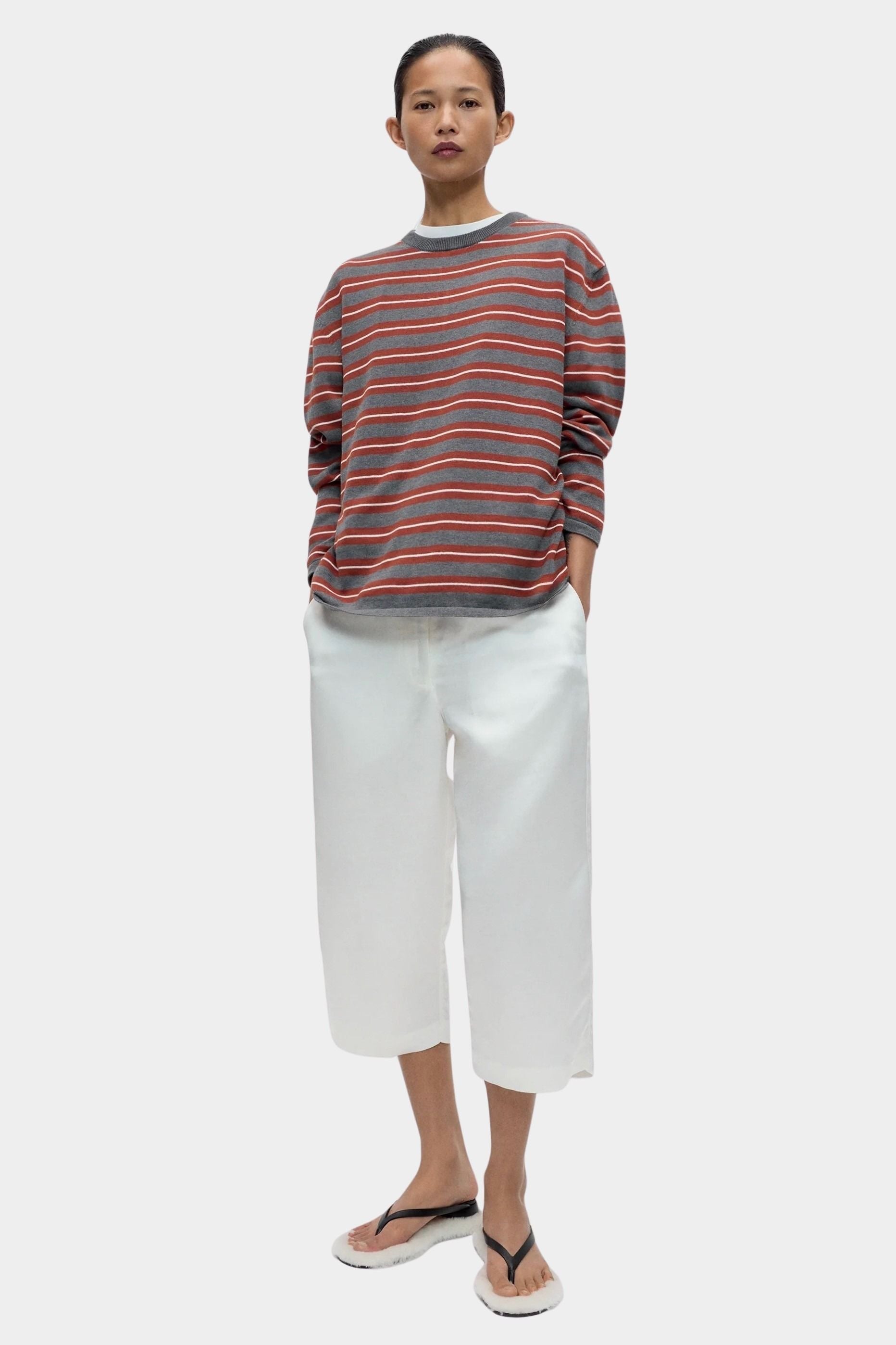 Cordera Organic Cotton Striped Long-Sleeve Tee full-length outfit view