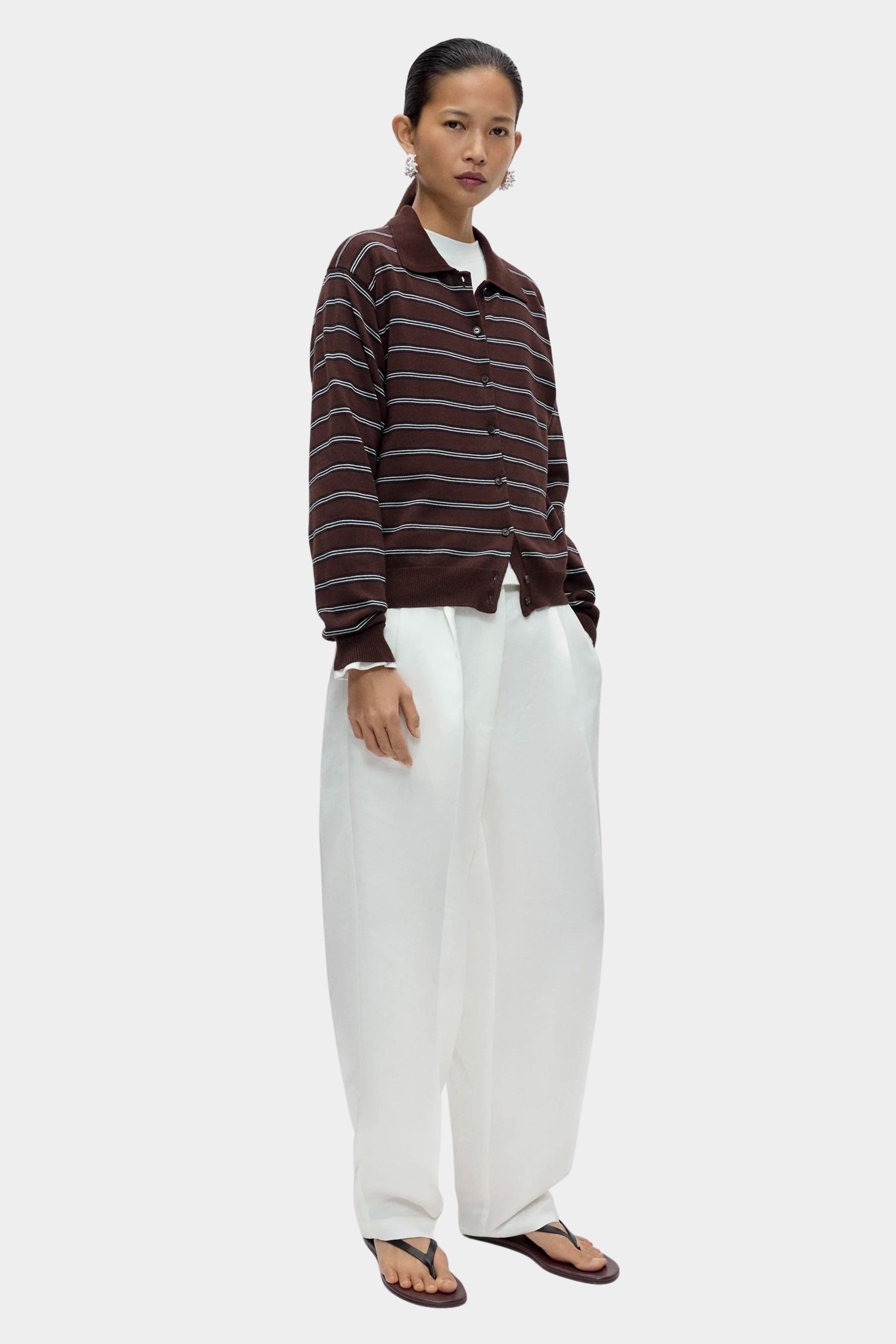 Cordera Organic Cotton Striped Polo full-length outfit view