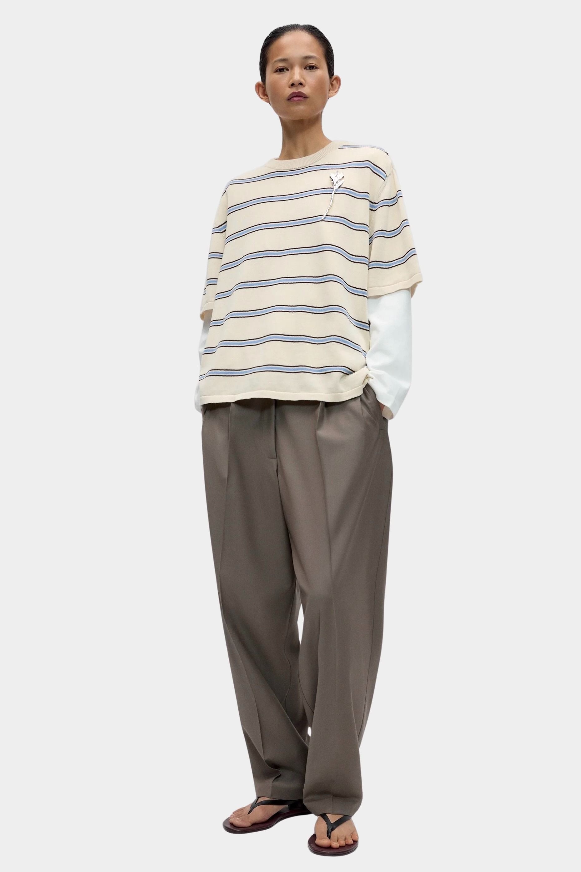 Cordera Organic Cotton Striped T-Shirt full-length outfit view