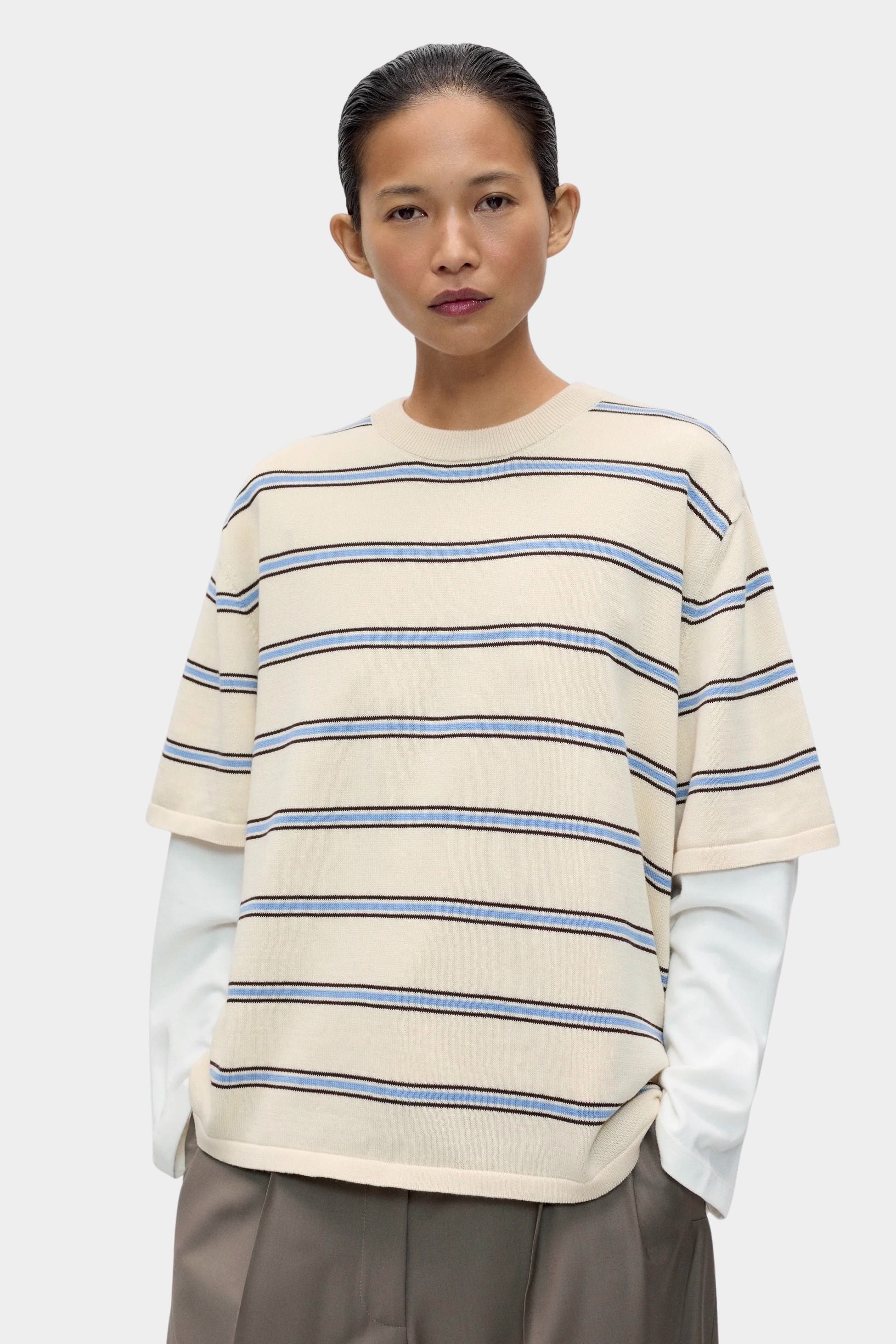 Cordera Organic Cotton Striped T-Shirt blue stripe front view at YUCCA Denver
