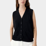 Black oversized waistcoat with v-neckline and button front