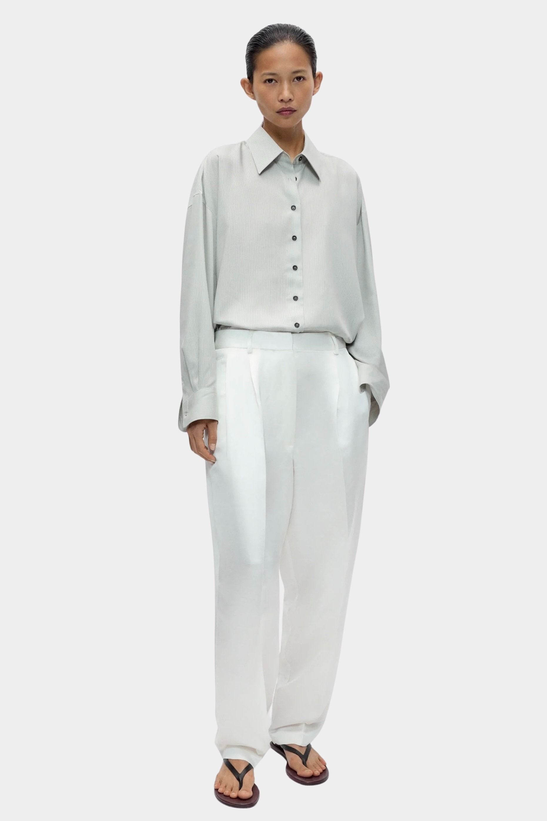 Cordera Pinstriped Oversized Shirt full-length front view