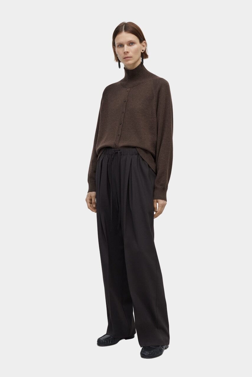 CORDERA - Pleated Relaxed Pants - Dark Brown - Bottoms - YUCCA, women’s clothing website, women’s clothing website.