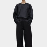 Cordera - Satin Curved Pants - Black -  Bottoms - YUCCA, Artistic clothing for women,cherry creek boutiques.