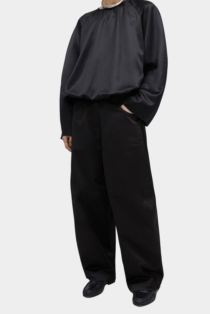 Cordera - Satin Curved Pants - Black -  Bottoms - YUCCA, Artistic clothing for women,cherry creek boutiques.
