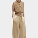 Cordera - Satin Drawstring Pants - Champagne - Pants - YUCCA, chic outfits for women, women’s clothing store Denver.