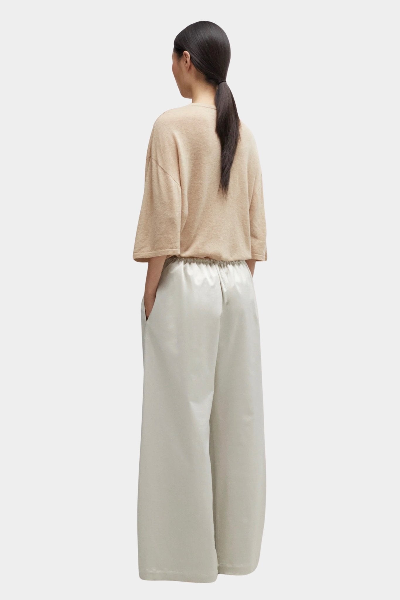 CORDERA - Satin Drawstring Pants, Perla - YUCCA - Pants