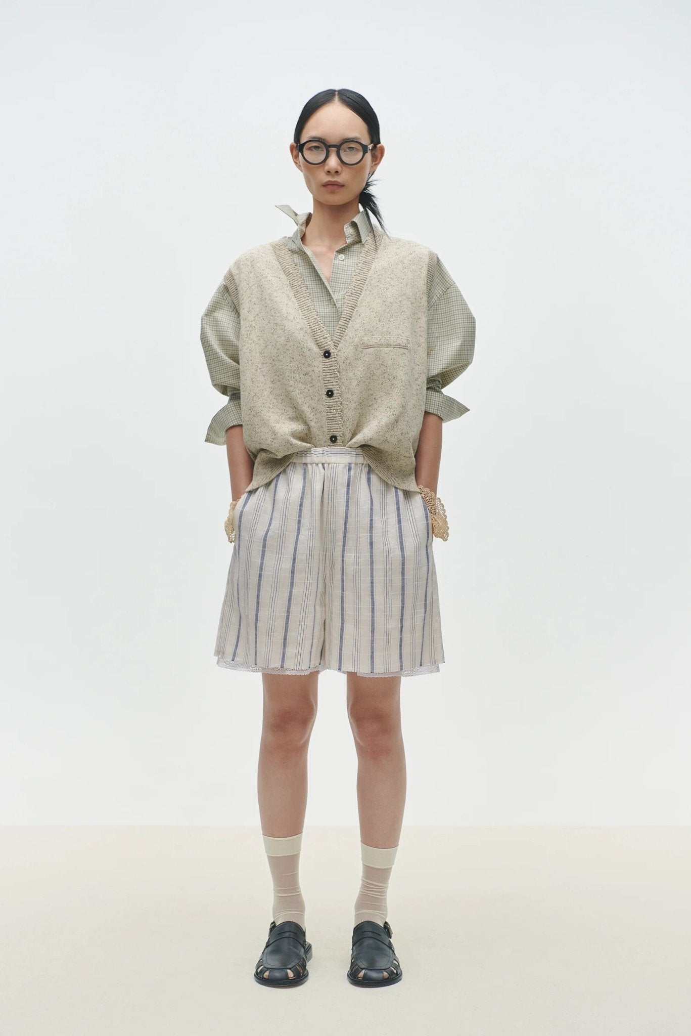 Cordera - Striped Bermuda With Lace - Bottoms - YUCCA, boutique near me, boutique stores near me, capsule wardrobe.