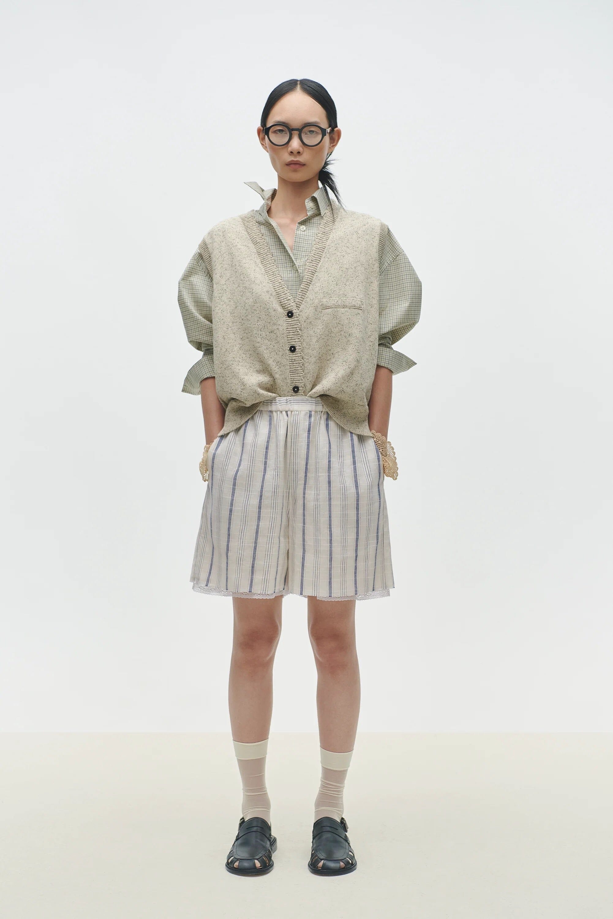 Cordera | Striped Bermuda With Lace - SHOP YUCCA Pants CORDERA - YUCCA 