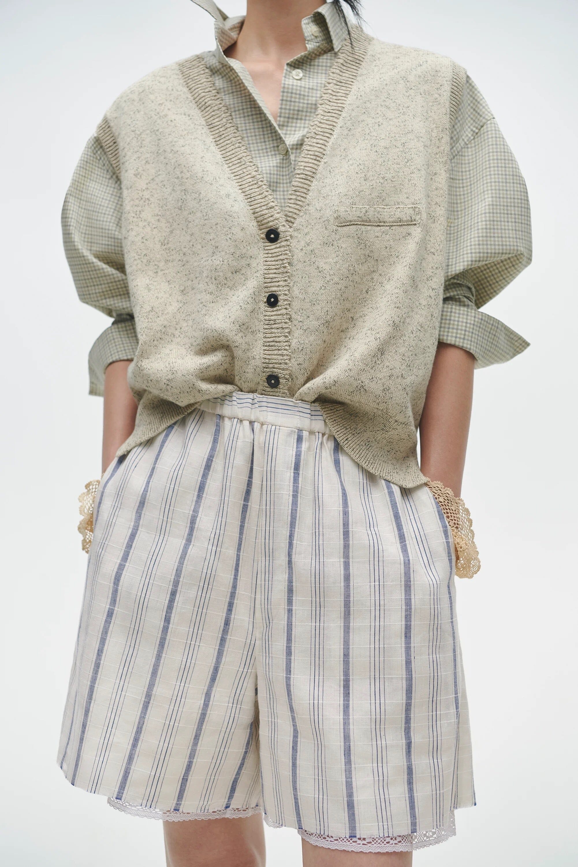 Cordera | Striped Bermuda With Lace - SHOP YUCCA Pants CORDERA - YUCCA 