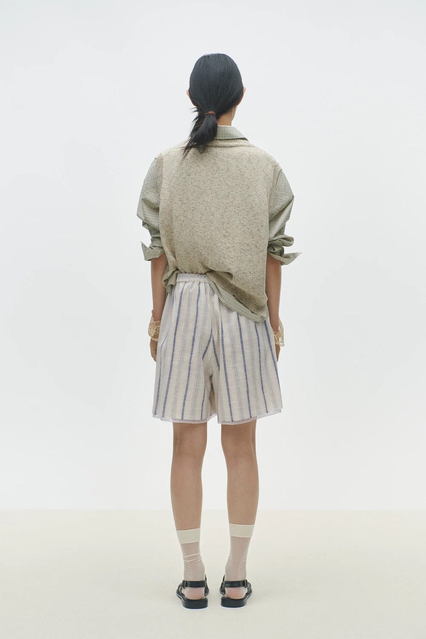 Cordera | Striped Bermuda With Lace - SHOP YUCCA Pants CORDERA - YUCCA Artistic clothing for women, boutique near me, boutique stores near me, capsule wardrobe, fashion for women over 50
