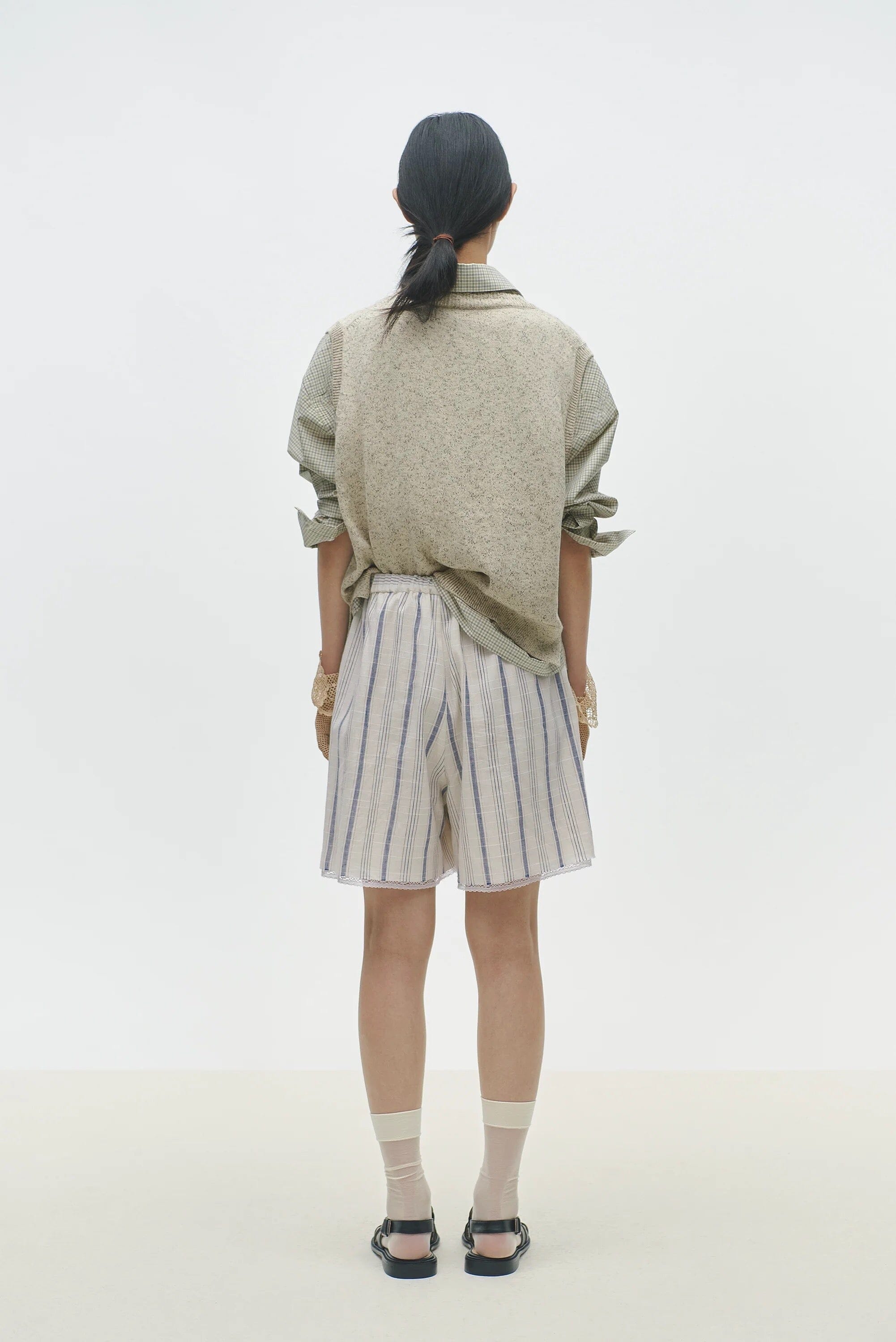 Cordera | Striped Bermuda With Lace - SHOP YUCCA Pants CORDERA - YUCCA 