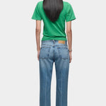 DALA Calla mid rise straight ankle jeans in attick blue, back view on model