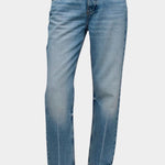 DALA Calla mid rise straight ankle jeans in attick blue, front view on model