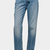 DALA Calla mid rise straight ankle jeans in attick blue, front view on model