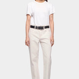 DALA Calla mid rise straight ankle jeans in salt, front full length view on model with straight leg silhouette and ankle length fit