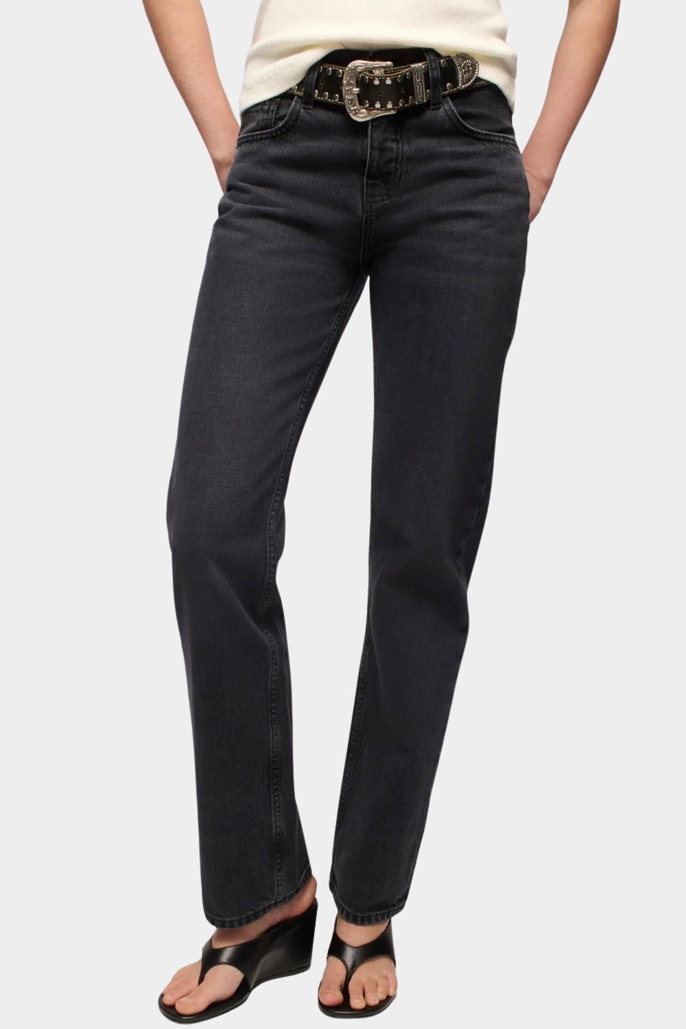 DALA Calla Straight Full Jean Hurricane black organic cotton denim front view