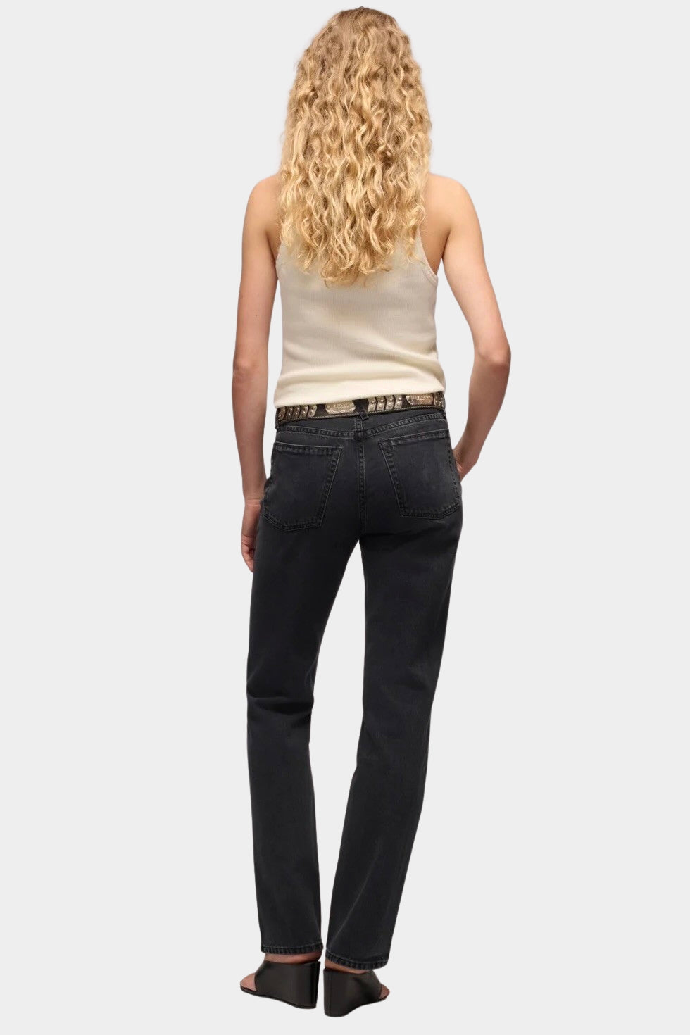 DALA Calla Straight Full Jean Hurricane mid rise black denim full front view