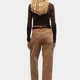 DALA Dove Carpenter Jeans in Oak Brown, back view showing patch pockets, hammer loop and wide straight legs.
